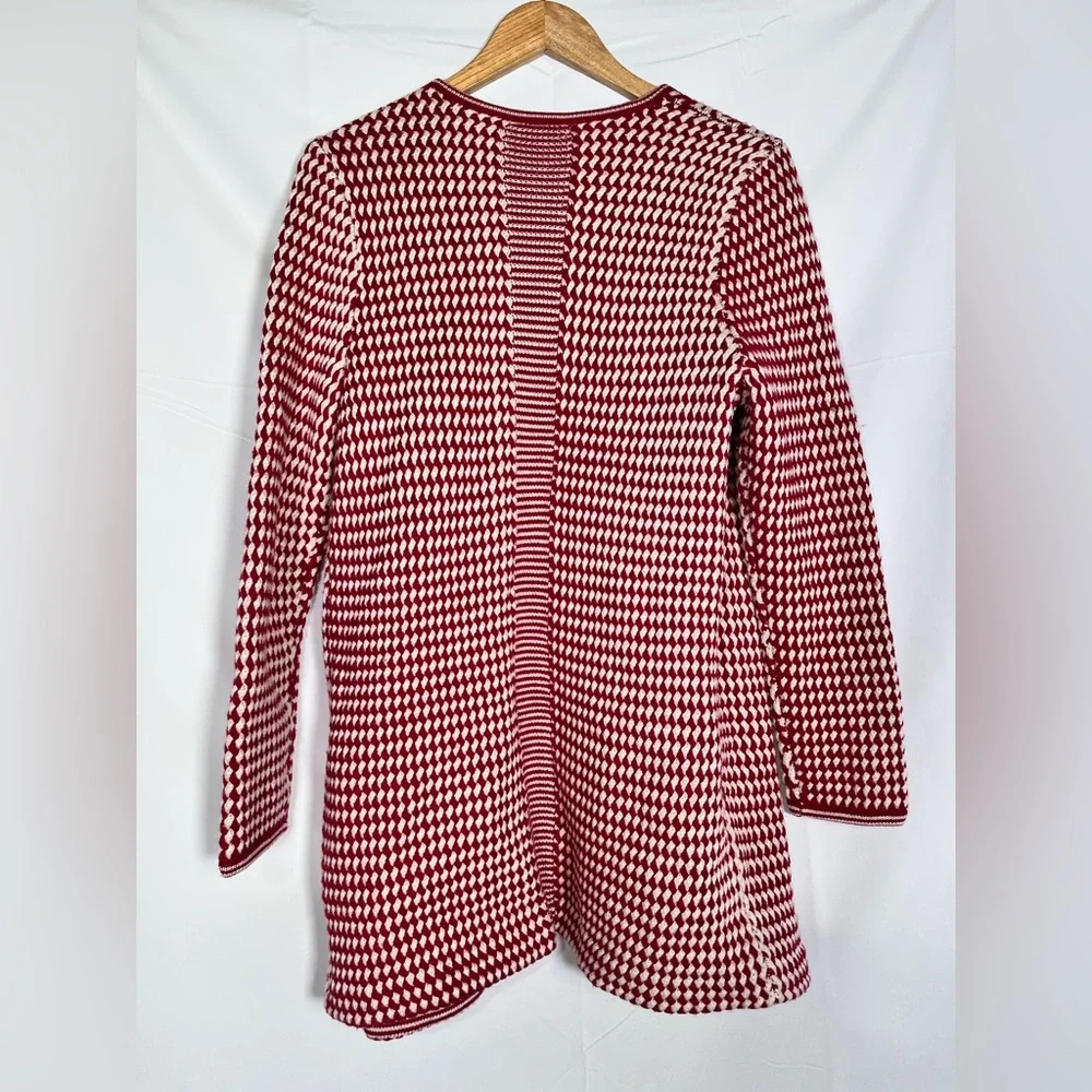 TALBOTS 100% Merino Wool Checkered Knit Cardigan Sweater Large Festive Holiday‎